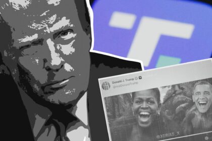 Capture d'écran de la vidéo raciste partagée par Donald Trump sur son réseau social © Montage Déchiffreur avec TRUTH SOCIAL et Daniel Torok (White House)