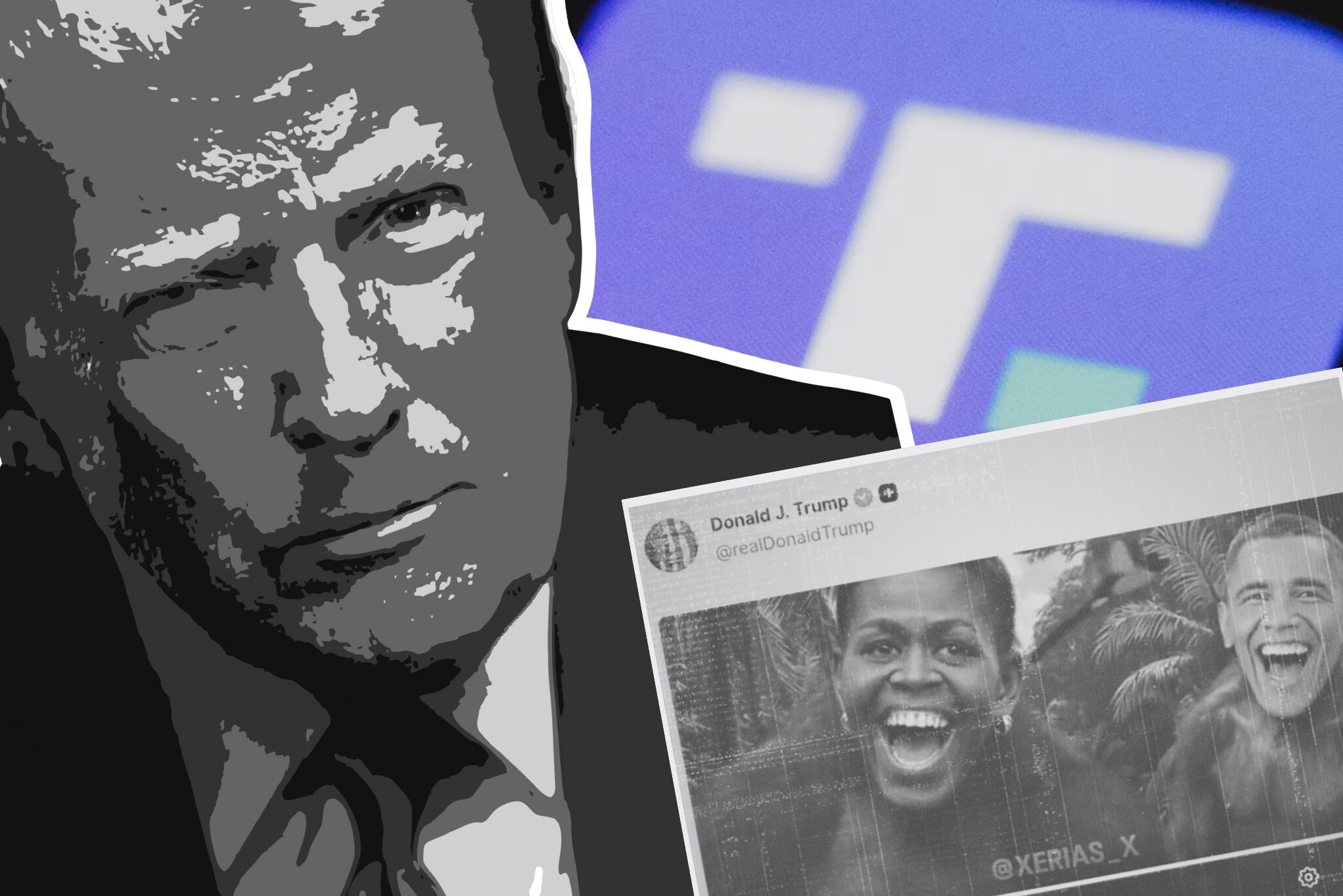 Capture d'écran de la vidéo raciste partagée par Donald Trump sur son réseau social © Montage Déchiffreur avec TRUTH SOCIAL et Daniel Torok (White House)