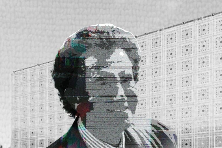 Dessin et montage de Jack Lang, ancien président de l'Institut du Monde Arabe (IMA) © DECHIFFREUR / DA