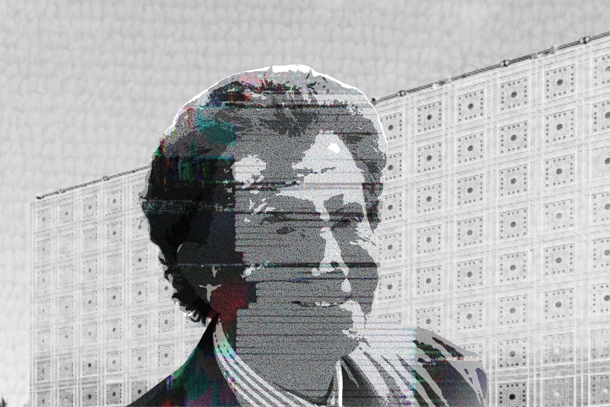 Dessin et montage de Jack Lang, ancien président de l'Institut du Monde Arabe (IMA) © DECHIFFREUR / DA